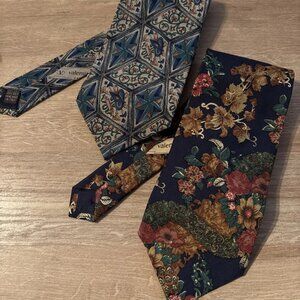 Lot Of 2 VTG Valentino Floral 100% Silk Necktie Handmade in ITALY Standard Size